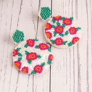 Flower Beaded Round Dangle Earrings